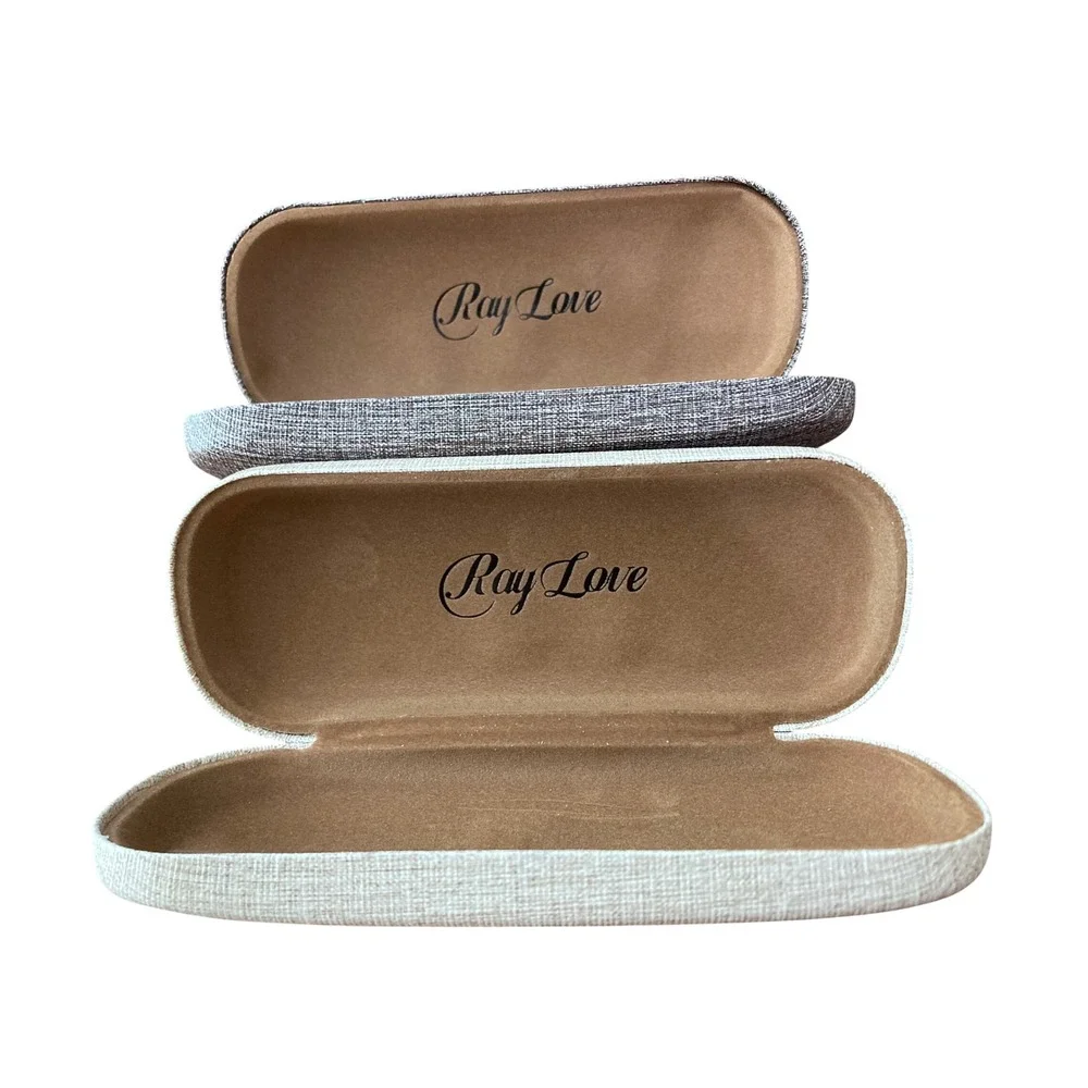 Ray Love Hard Shell Eyeglass Case Set 2pc Beige Grey Minimalist Neutral tones